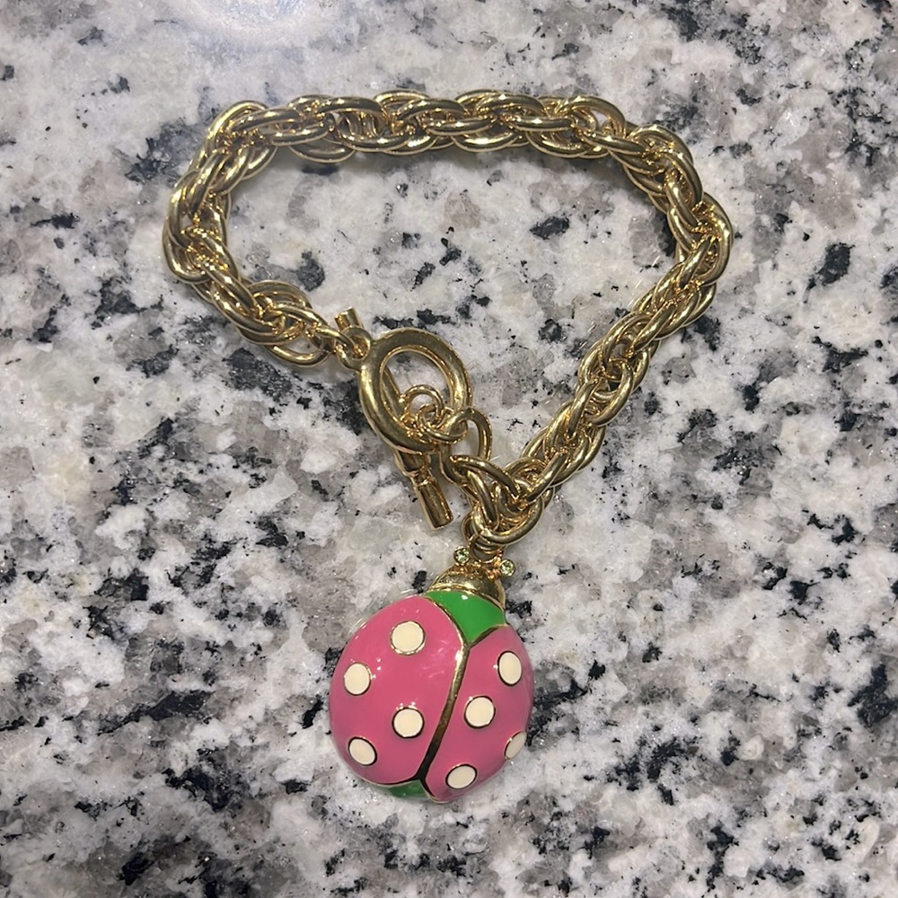 Lilly Pulitzer pink ladybug logo toggle bracelet- circa 2006